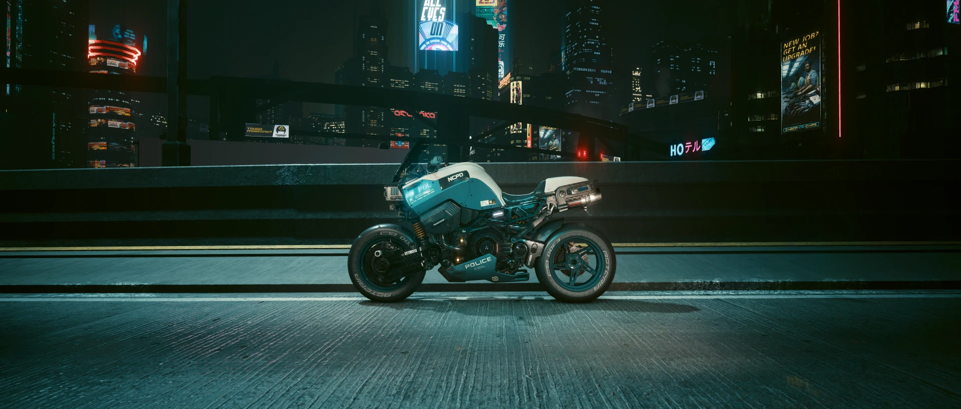 The Brennan Apollo motorcycle side-on at night, as it appears in the fleet menu